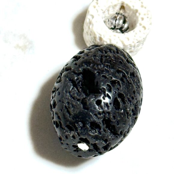 2/$20, Black & White Lava Stone Lariat Necklace, Genuine Gemstone Cord Necklace - Picture 7 of 11